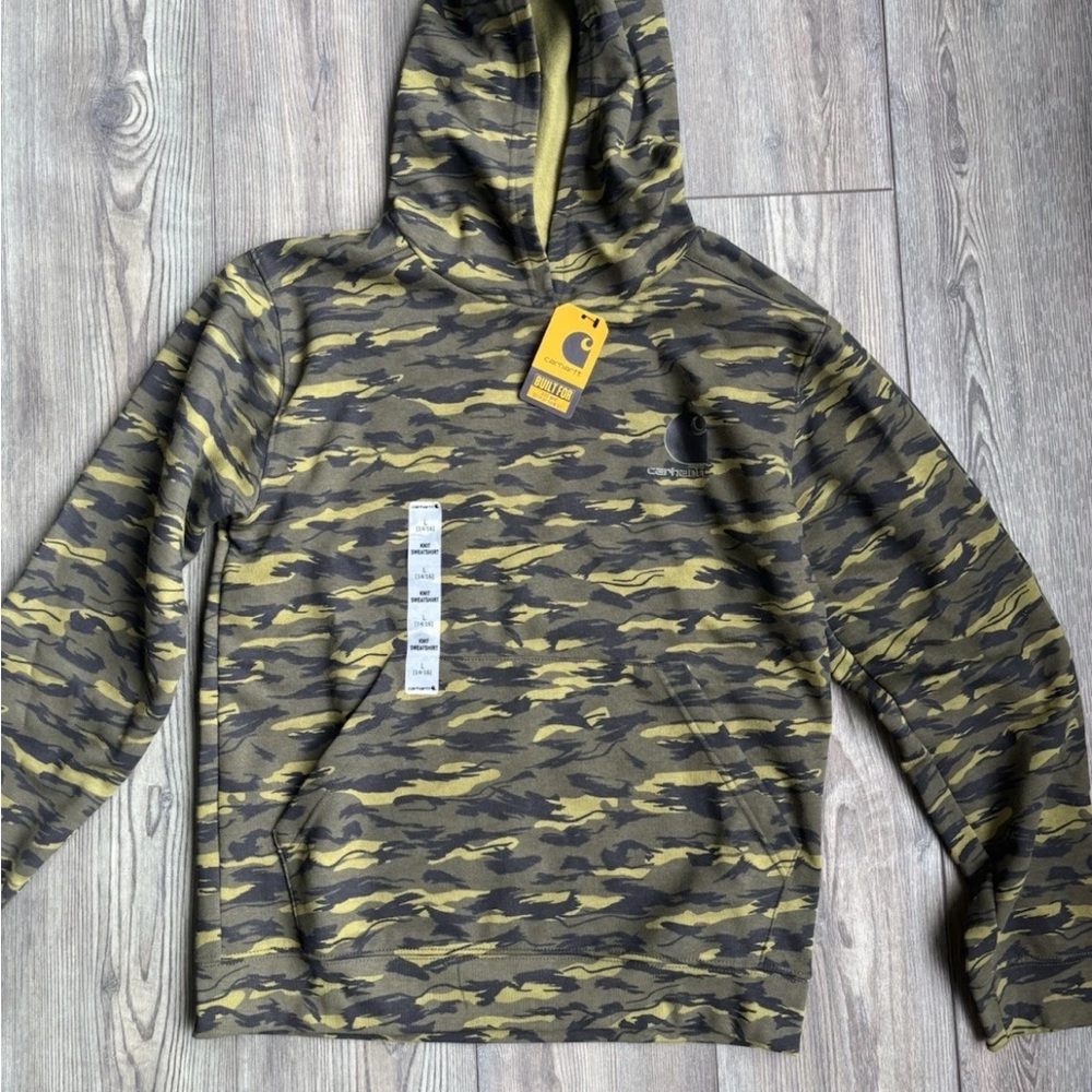 NWT- Carhartt Boys Camo Hoodie Graphic Long Sleeve Sweatshirt Logo Size L 14/16